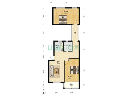 震川西路187号 2室1厅1卫 90平方