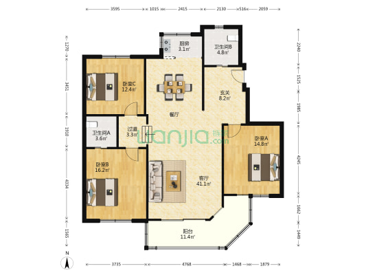 万安城市花园西苑 3室1厅2卫 137平方