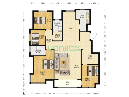 盛唐悦府 4室1厅2卫 158平方
