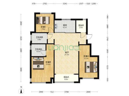铂悦融御 3室1厅2卫 109平方