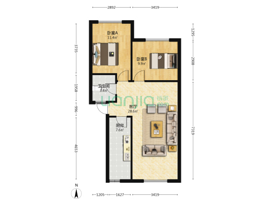 花溪区将军路农贸商住楼 2室1厅1卫 70平方