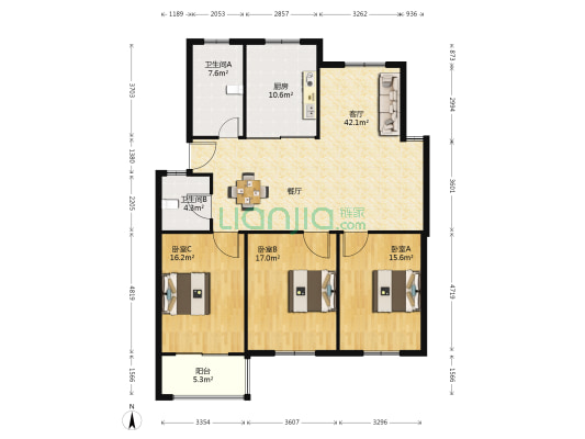 泽惠园小区(A区) 3室1厅2卫 138平方