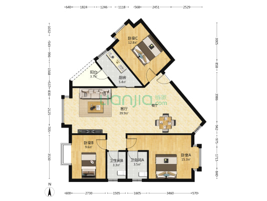 裕景名苑 3室1厅2卫 106平方