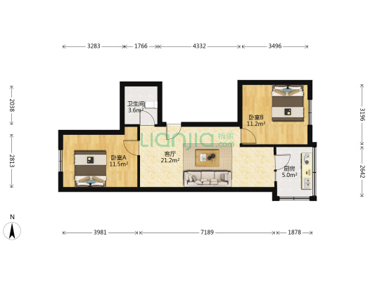 神舟名邸 2室1厅1卫 80平方