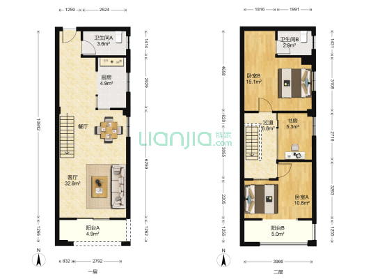 华星晨龙城 3室1厅2卫 59平方