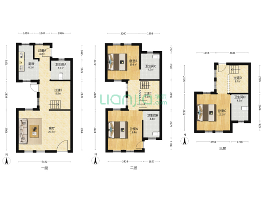 奥园海泊澜湾 3室1厅4卫 143平方
