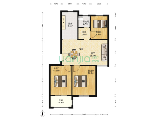 东鼎佳园 3室1厅1卫 105平方