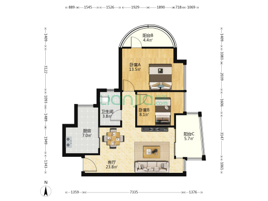 海语西湾 2室1厅1卫 75平方