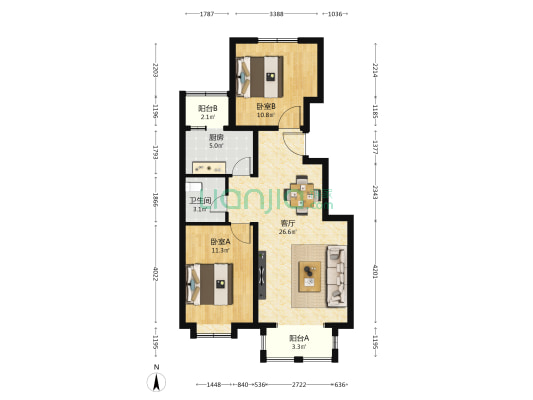 仁和花园二区 2室1厅1卫 87平方