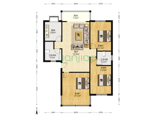 南星威综合楼 3室1厅2卫 123平方