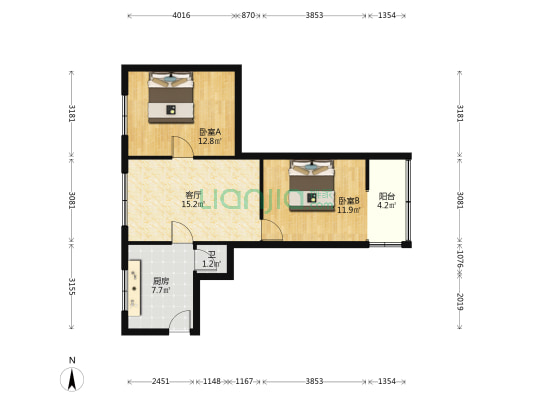 放牛巷小区 2室1厅1卫 66平方