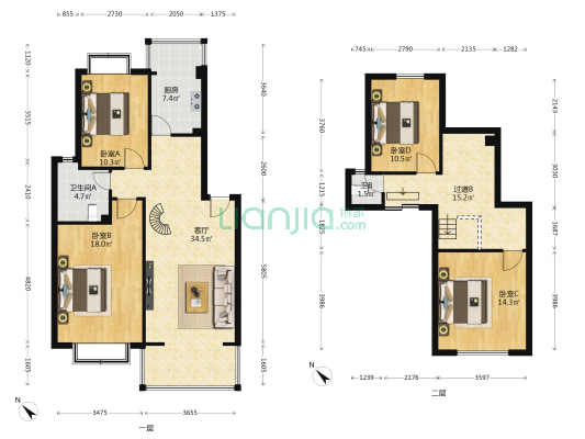万邦文景名苑 4室1厅2卫 87平方