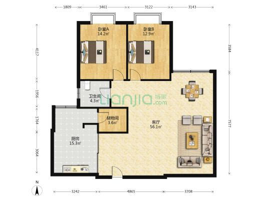 乾坤华源 2室1厅1卫 137平方