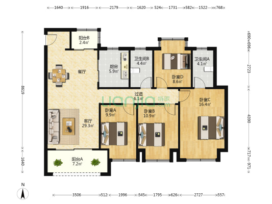 麓园 4室1厅2卫 138平方