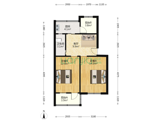 安阁弄116/118/120号 2室1厅1卫 59平方