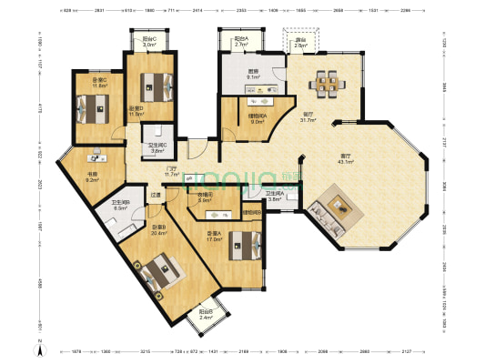 星岛嘉园 5室2厅3卫 255平方
