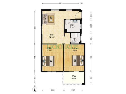 宁丰铭庭 2室1厅1卫 86平方