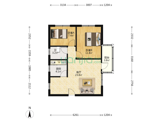 华星大厦 2室1厅1卫 75平方