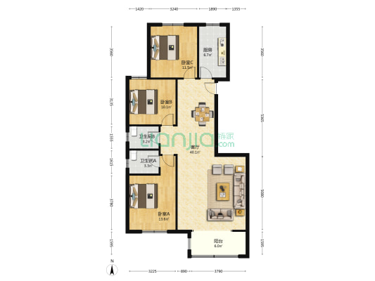 瑞祥樾璋 3室1厅2卫 128平方