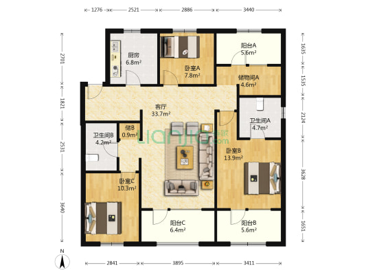 金辉中央云著 3室1厅2卫 125平方