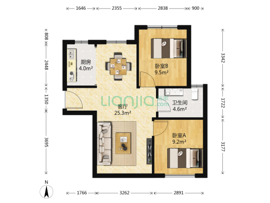 盛麟苑 2室1厅1卫 78平方