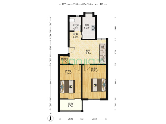 电信小区（潜山路） 2室1厅1卫 70平方