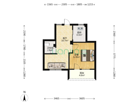 中亭街嘉同苑 1室1厅1卫 49平方