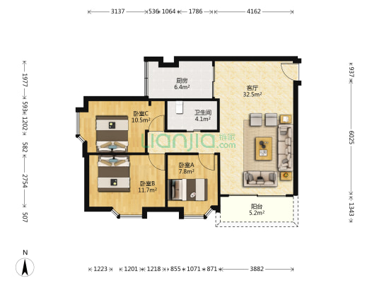 中山二院南院宿舍 3室1厅1卫 95平方