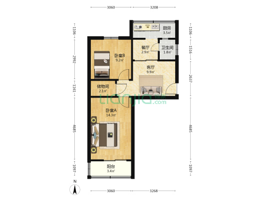 西安西北有色金属测绘院有限公司家属院 2室2厅1卫 44平方