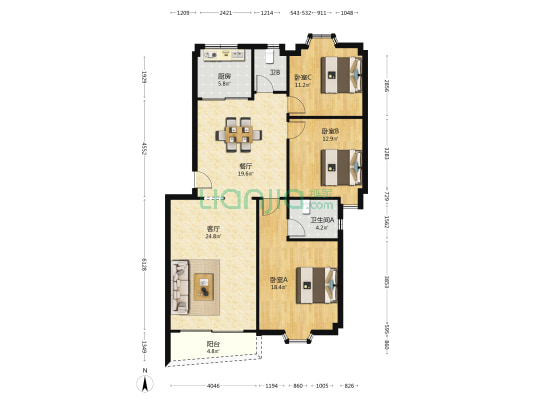 体育路 3室2厅2卫 128平方