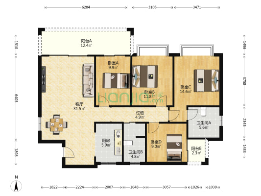 广西地矿大院 4室1厅2卫 138平方
