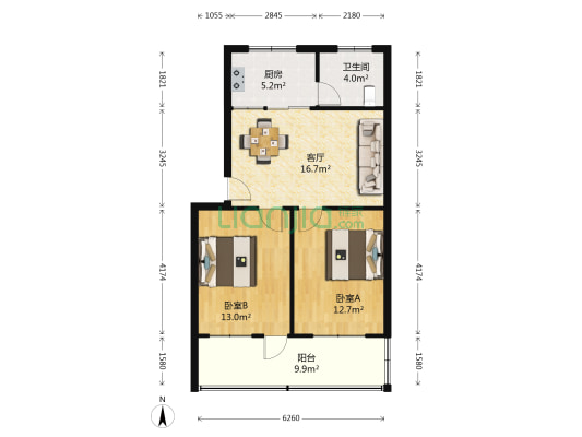 方家弄 2室1厅1卫 67平方