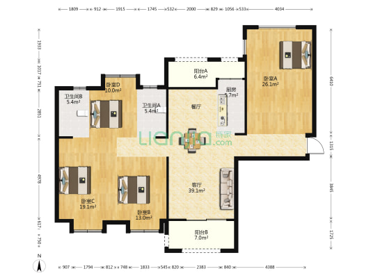 顺华路易城堡 4室1厅2卫 134平方