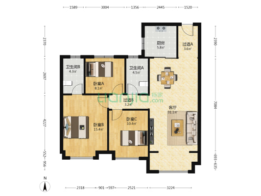 碧桂园雅居苑 3室1厅2卫 116平方