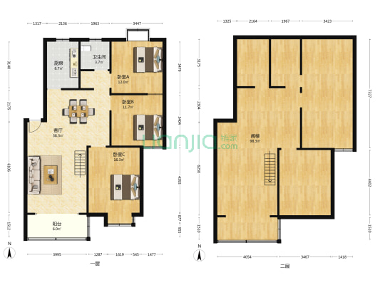 花奔雅苑 3室1厅1卫 108平方