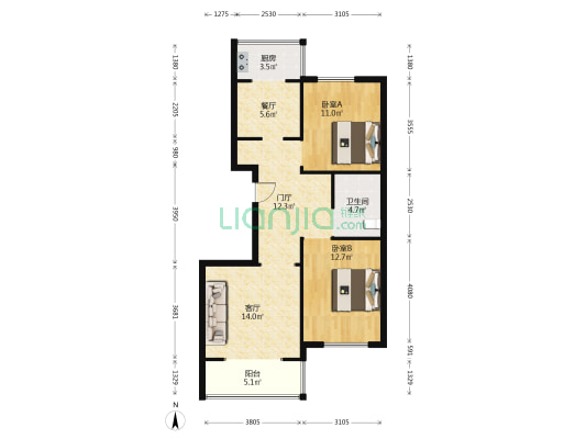 国泰龙城苑东区 2室2厅1卫 102平方