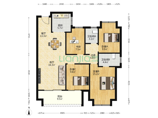 三盛璞悦观邸 4室2厅2卫 130平方