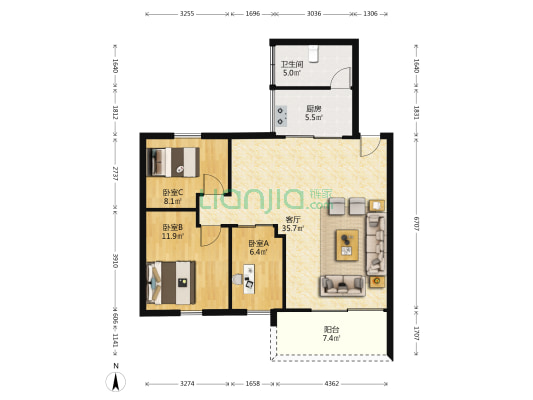 小东园 3室1厅1卫 95平方