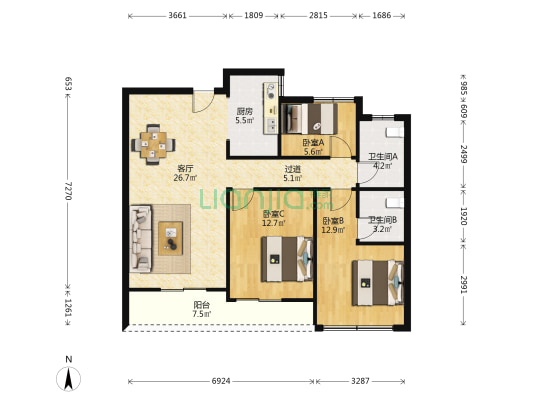 望钰和府北区 3室1厅2卫 110平方