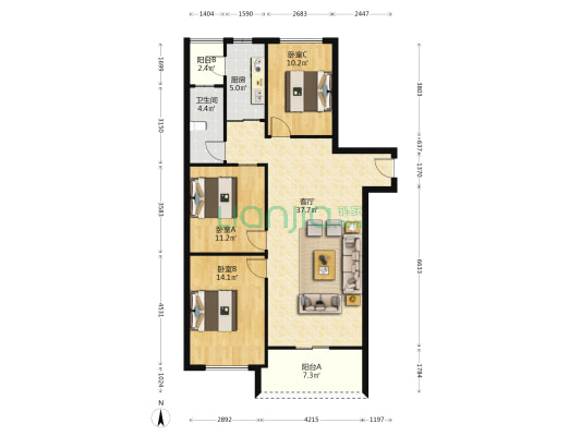 茶花小居 3室1厅1卫 110平方