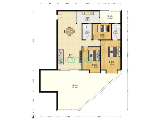 创峰楼 3室1厅2卫 97平方