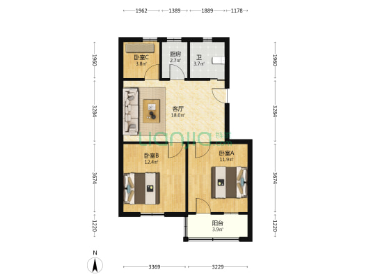 牛脚湾住宅小区 3室1厅1卫 67平方