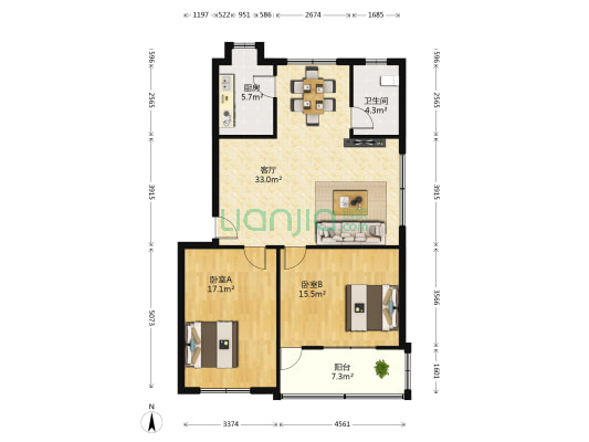 仙桥小区(春园西路) 2室1厅1卫 95平方