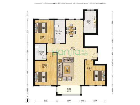 水韵绿都 3室1厅2卫 150平方