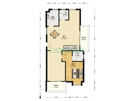 横塘家园 1室1厅2卫 122平方
