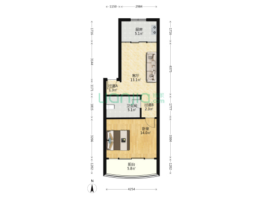 康都绿苑南区 1室1厅1卫 61平方