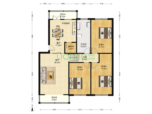 雨坛曲苑 3室2厅1卫 153平方