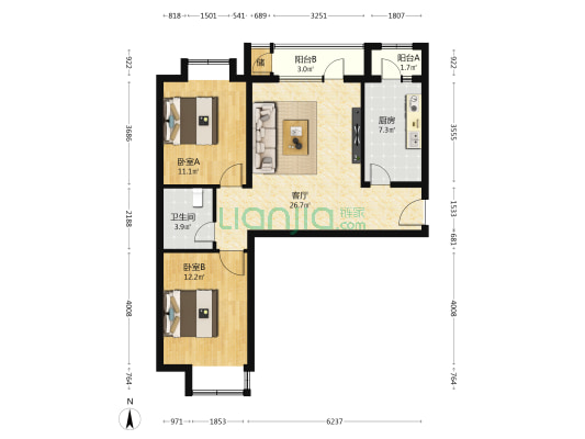康营家园十五区 2室1厅1卫 86平方