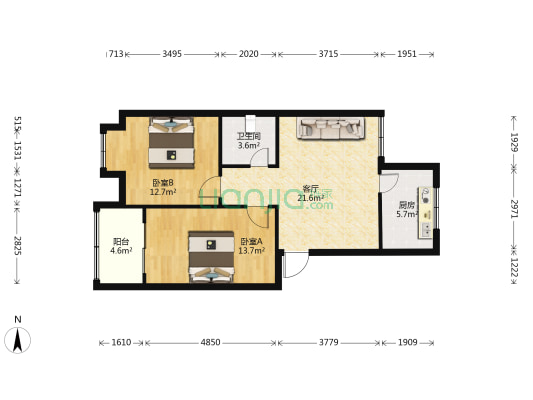 新华园小区 2室1厅1卫 84平方