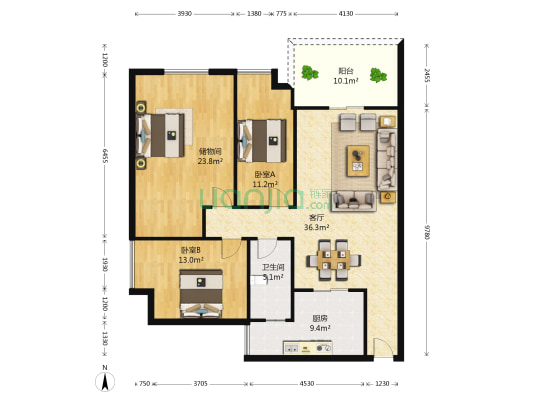 裕丰园 2室1厅1卫 128平方